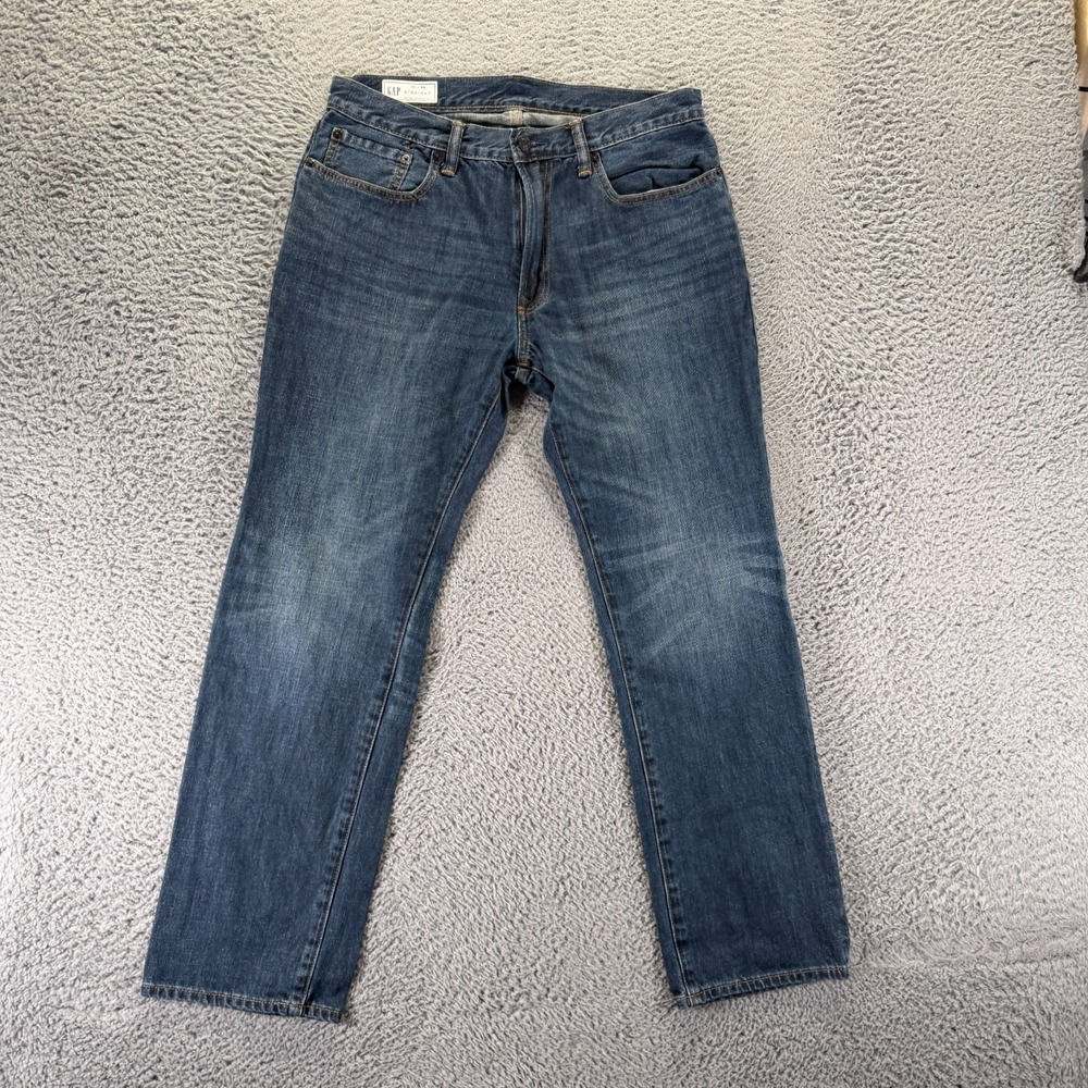 Gap Jeans Mens 32x30 Blue Cotton Denim Straight Leg Whiskered Faded Workwear